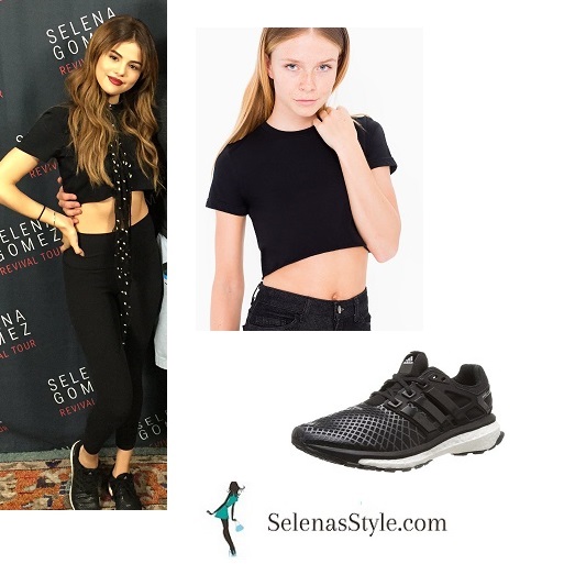 Selena Gomez black crop top trainers Cincinnati Revvial tour instagram