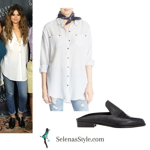 Selena Gomez white shirt black mules Revival Tour instagram