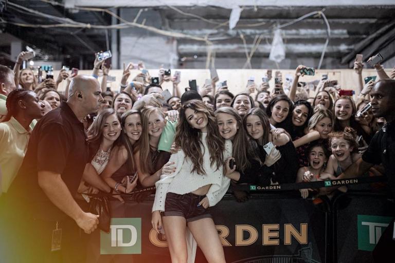 Selena Gomez white sweater black shorts Boston phot Instagram Selena gomez