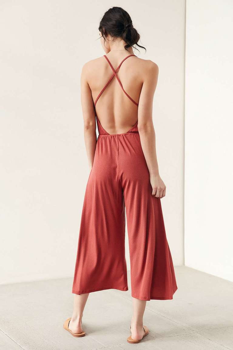 Silence + Noise Ribbed Knit Culotte Jumpsuit  back