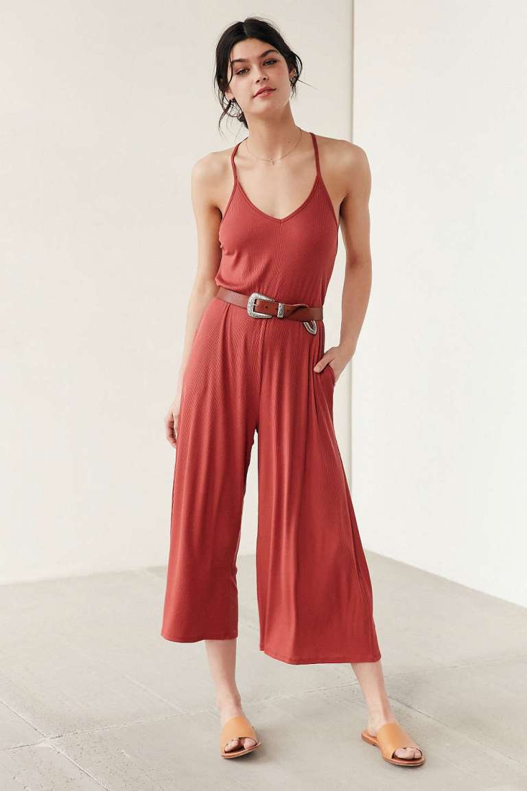Silence + Noise Ribbed Knit Culotte Jumpsuit