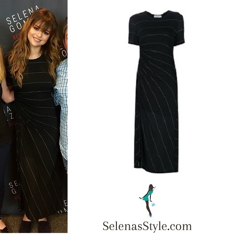 Selena Gomez black striped maxi dress Kansas city Revival Tour instagram