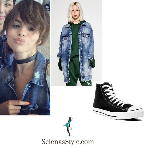 Selena gomez distressed denim jacket instagram