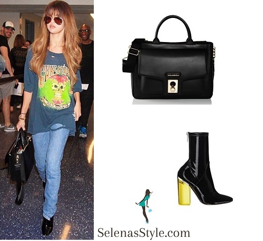 Selena Gomez guns n Roses skull tee LAX airport instagram