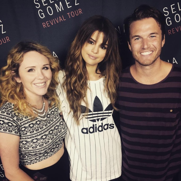 Selena Gomez white striped Adidas tee San diego photo Nathan Fast