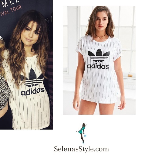 Selena Gomez white striped Adidas tee San diego Revival tour instagram