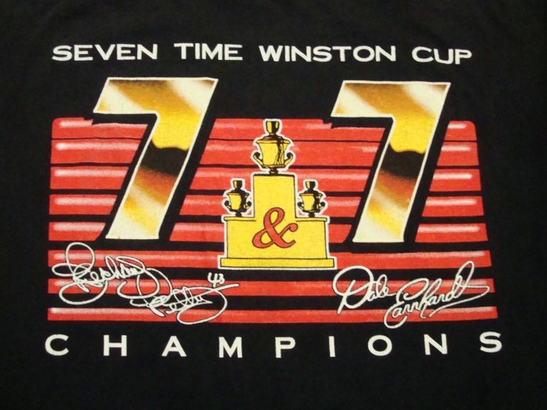 Vintage Richard Petty NASCAR 7&amp;7 Dale Earnhardt 1995 Car Racing Champ T Shirt back view