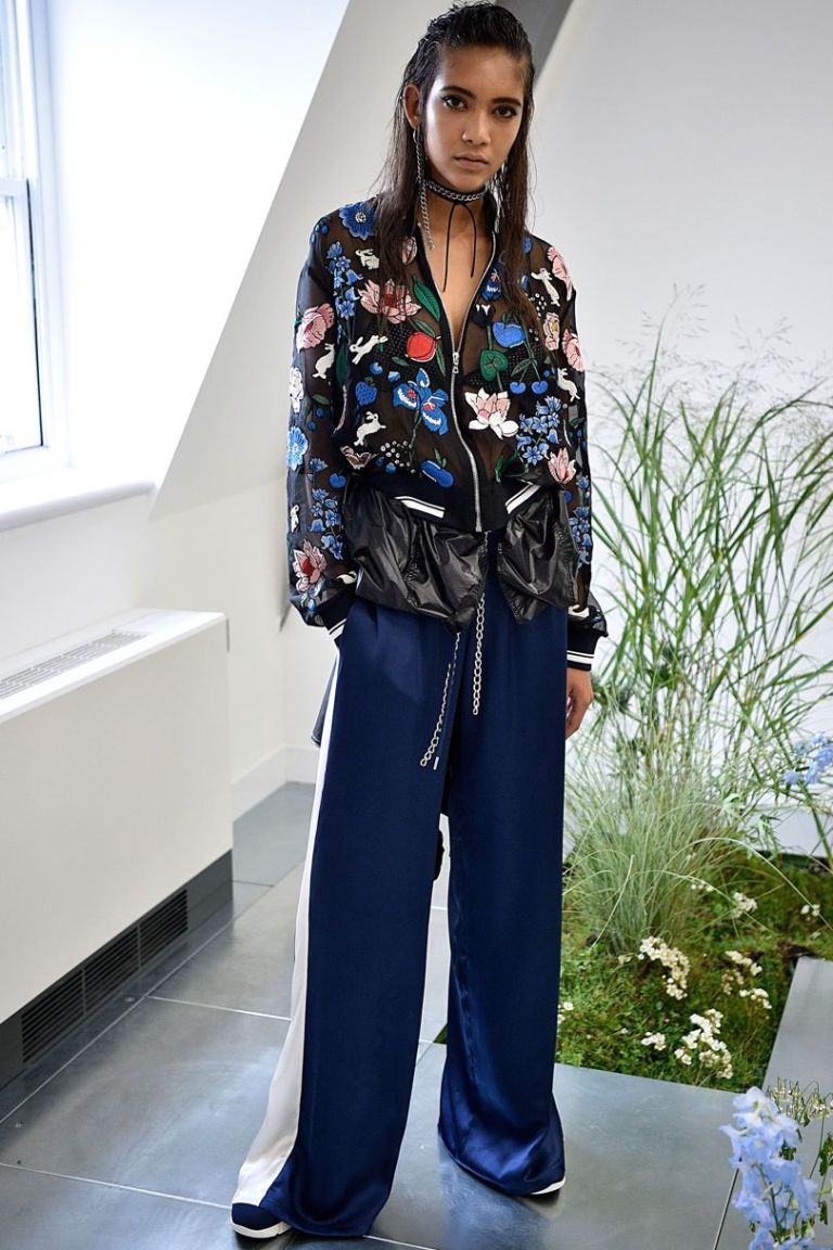 Markus Luper SS 17 sheer black embroidered bomber jacket and go faster blue trousers photo firstview.jpg