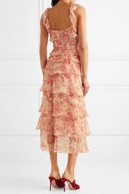 Vilshenko Giovanna Tiered Crinkled Silk-Chiffon Midi Dress back view