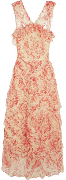 Vilshenko Giovanna Tiered Crinkled Silk-Chiffon Midi Dress