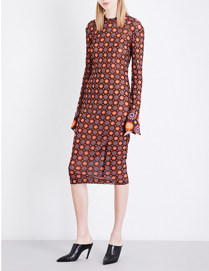 Givenchy Psychedelic Small Flowers Printed Tulle Stretch Dress