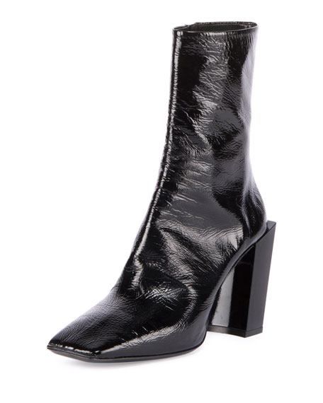 Balenciaga Patent Square-Toe Block-Heel Booties