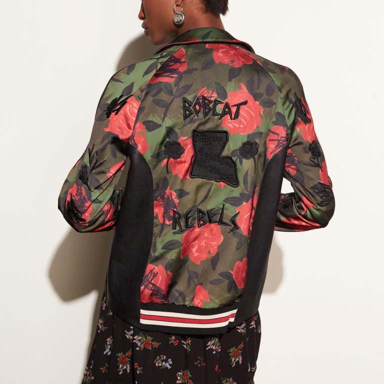 Coach Camo Rose Varsity Jacket with Raglan Sleeve back view