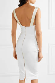 VICTORIA BECKHAM - SILK SATIN-TRIMMED STRETCH-CREPE DRESS - WHITE back view