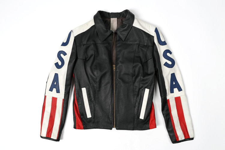 Black Leather Racer American Flag Jacket