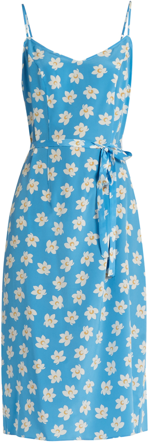 HVN LILY FALLING FLORAL-PRINT SILK SLIP DRESS