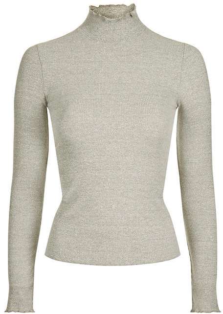 Topshop Long Sleeve Frill Neck Top