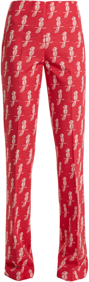 Miu Miu High-rise Parrot-intarsia Wool-blend Trousers