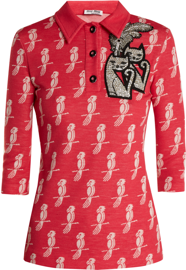Miu Miu Parrot-instarsia Wool Blend Top