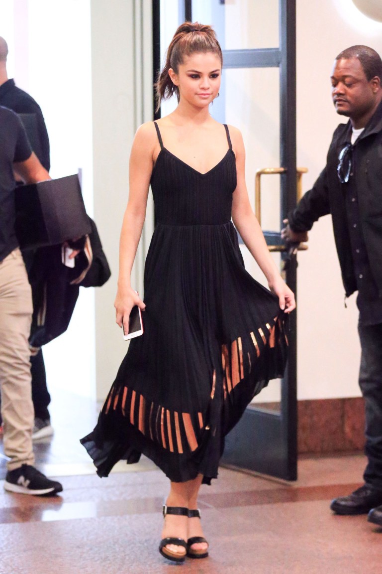 Selena Gomez black and gold dress Radio Disney Studios 8 June 2017