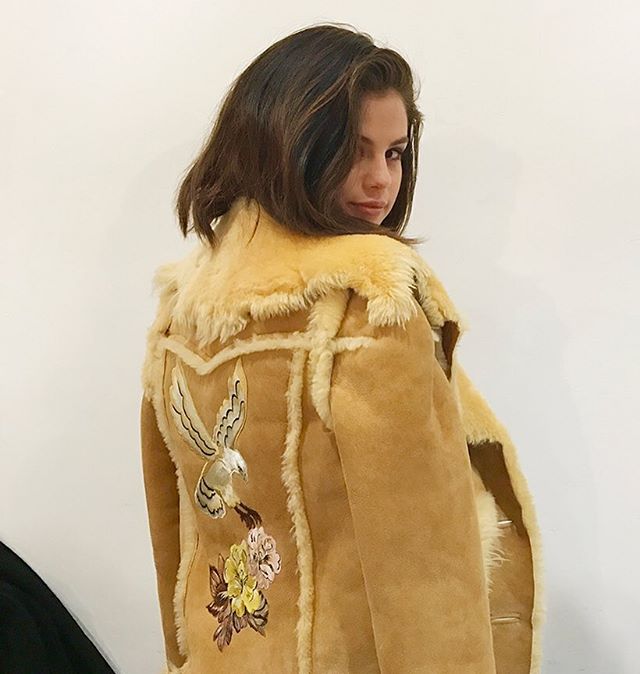 Selena Gomez sheepskin coat Caoch campaign behind the scenes photo Stuart Vevers
