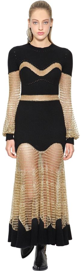 Alexander McQueen Lurex Mesh &amp; Ottoman Knit Dress