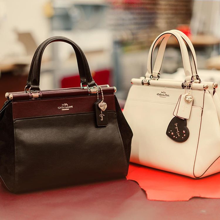 Selena Gomez style 2017 Selena Grace bag in Selena White and Selena Black Cherry photo Coach