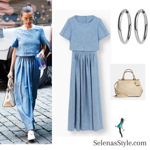 sachin and babi light blue dress Selena Gomez Wears Stylish Blue Crop Top Dress in New York – Selena Gomez  Style Blog