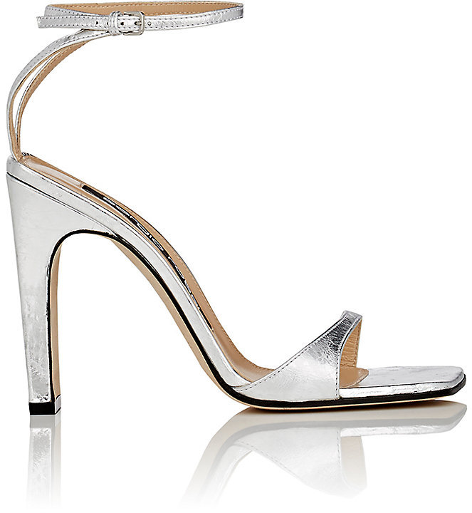 Sergio Rossi Laminated Leather Ankle-Strap Sandals