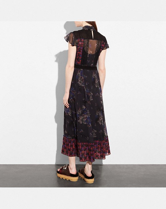 Coach Mixed Print Lacework Dress With Necktie back view