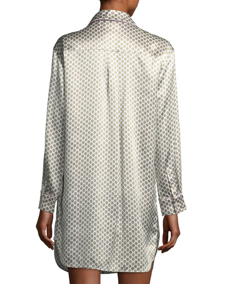 Olivia Von Halle Poppy Six Long-Sleeve Silk Sleepshirt back view