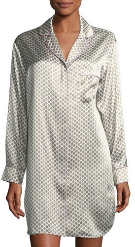 Olivia Von Halle Poppy Six Long-Sleeve Silk Sleepshirt