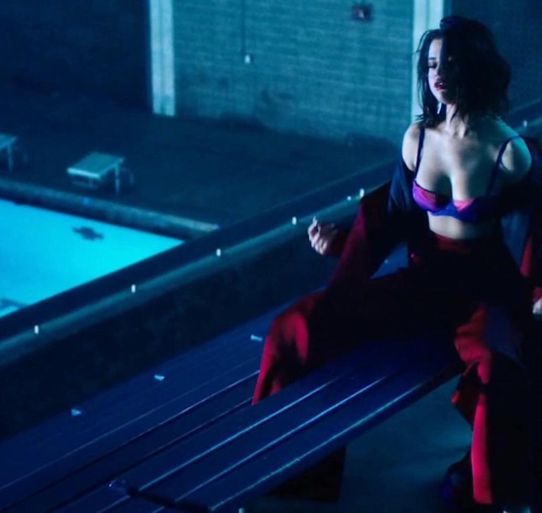 Selena Gomez pink bra red trousers wolves video November 2017