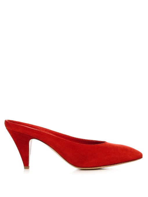 Mansur Gavriel red suede backless pumps
