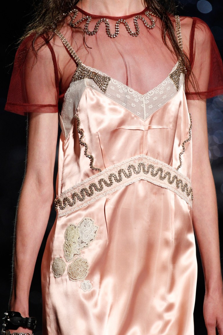 Coach pink satin and lace dress SS 2018 close up photo Edward James
