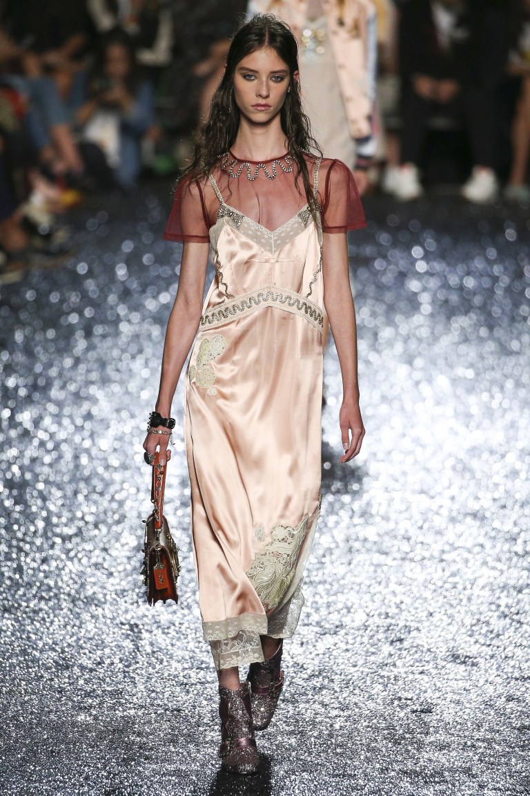 Coach pink satin and lace dress SS 2018 photo Edward James