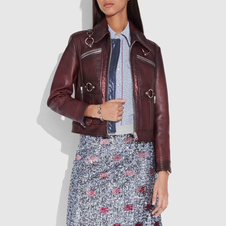 Coach Burnished Leather Coat With Harness Detail