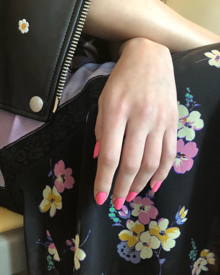 Selena Gomez beauty pink nail varnish Coach FW 2018