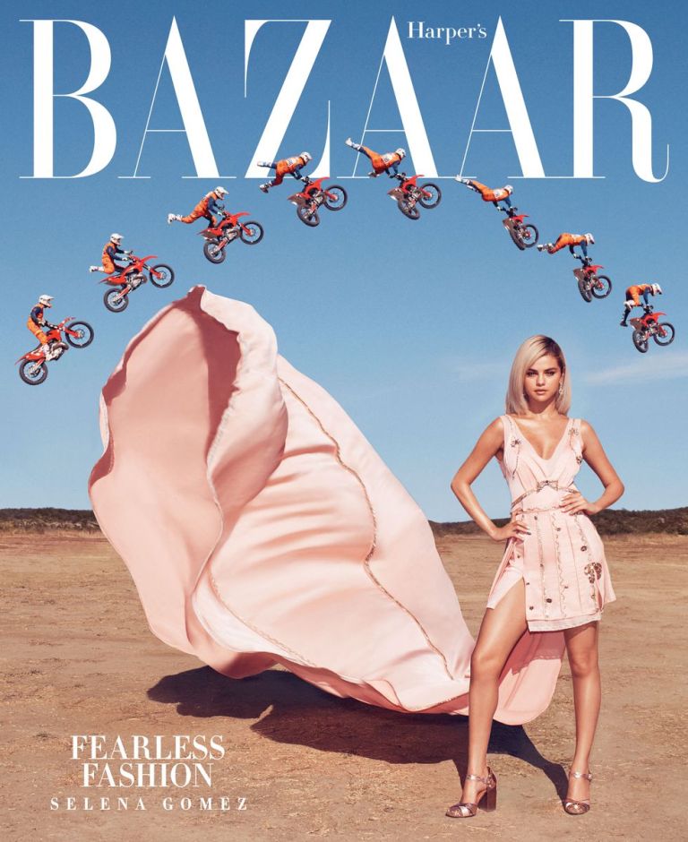 Selena Gomez style pink mini dress and train photo Alexi Lubomirski