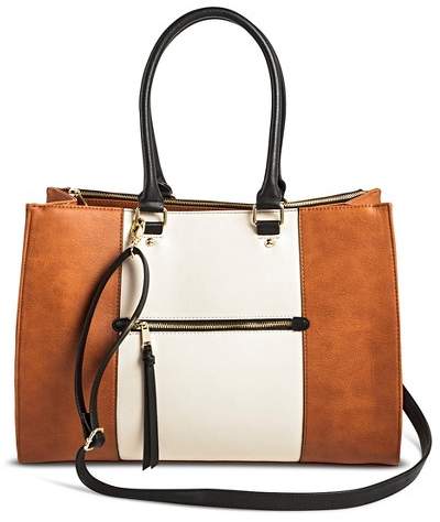 Merona Women's Color Block Tote Faux Leather Handbag with Zip Front Pocket