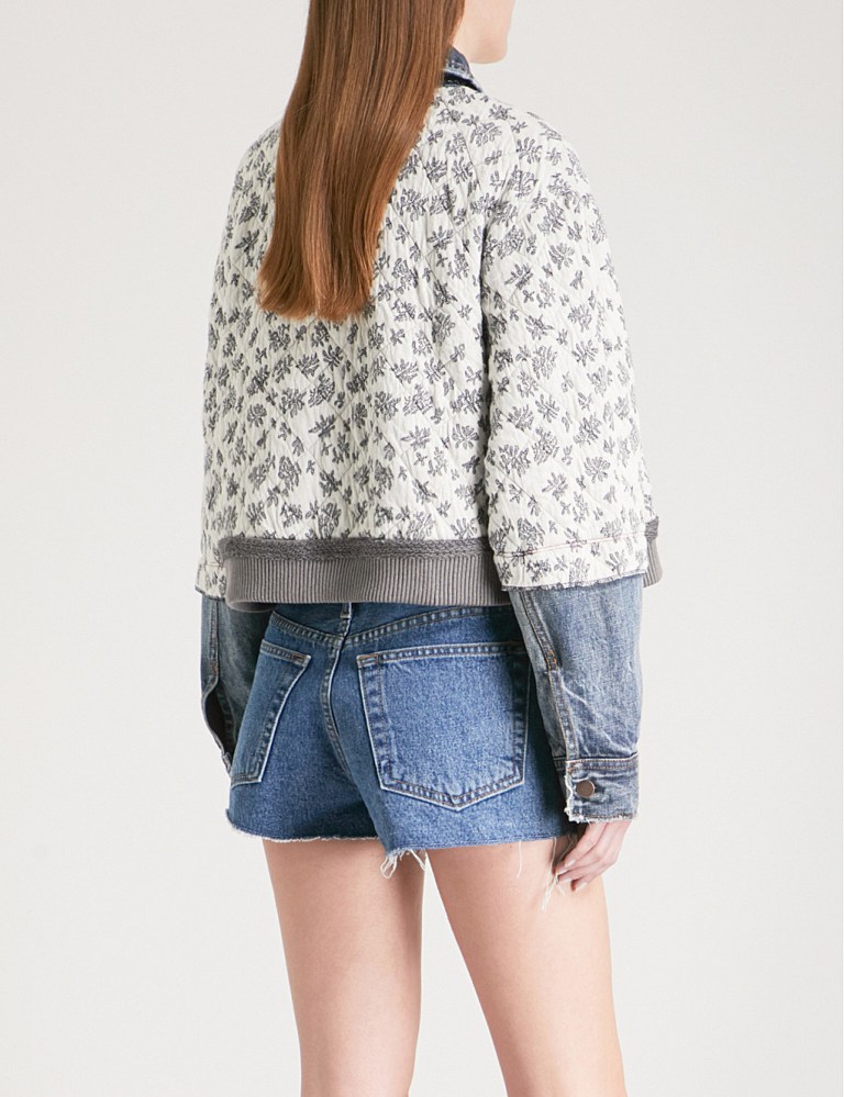 Free People Ditsy floral-print quilted cotton-blend denim jacket back view