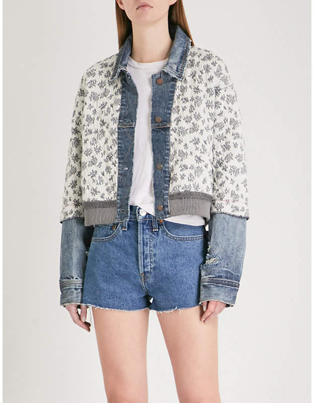 Free People Ditsy floral-print quilted cotton-blend denim jacket