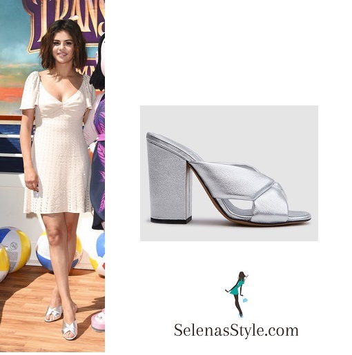 Selena Gomez style clothes outfit pale pink embellished dress hotel Transylvania 3 April 2018