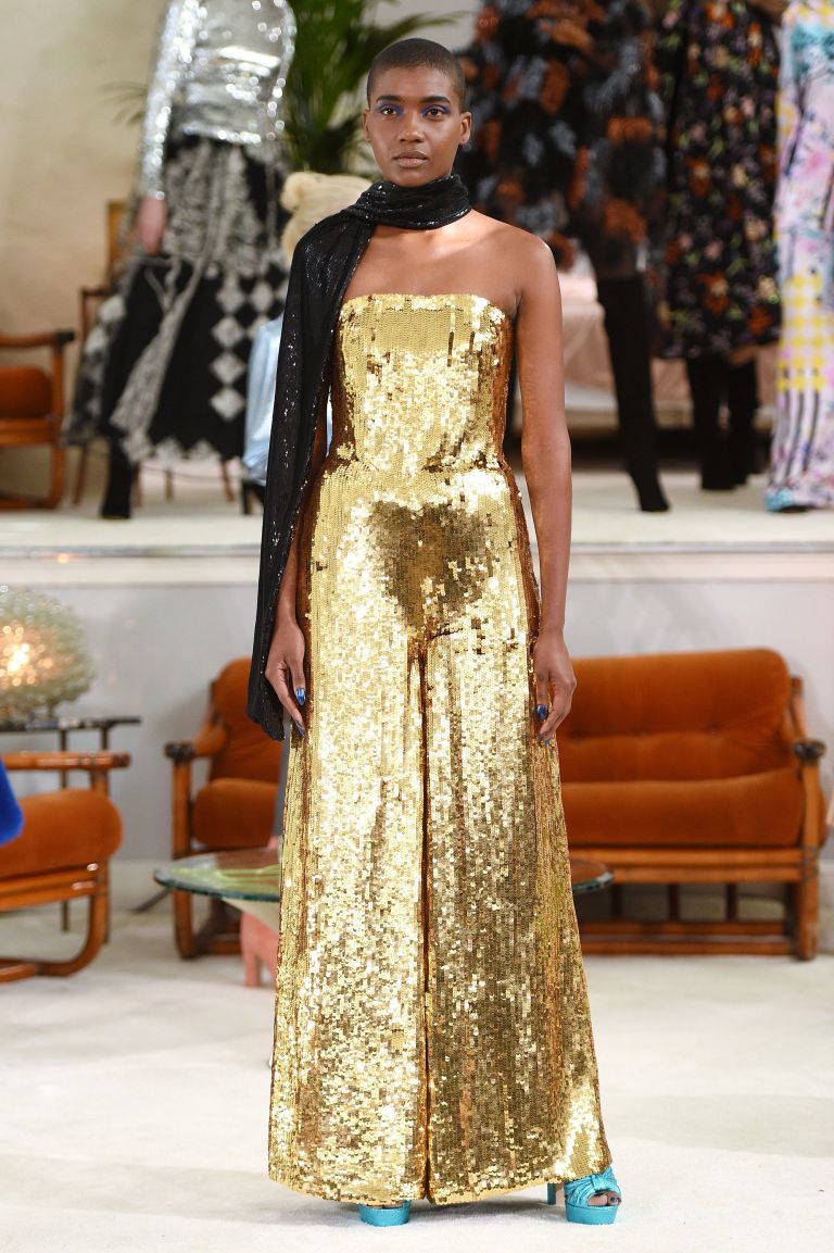 Osman Fall 2018 gold sequin strapless jumpsuit.jpg
