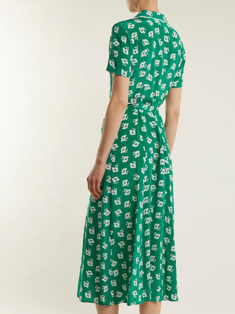 HVN Maria floral-print button-down silk dress back view