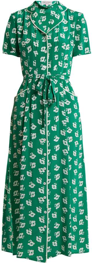 HVN Maria floral-print button-down silk dress