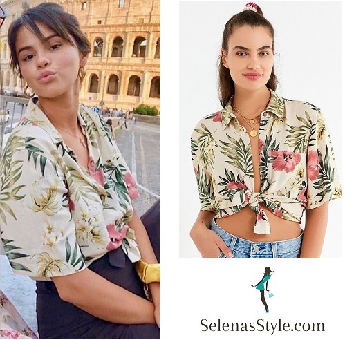 Selena Gomez syle clothes outfit blog floral tropical shirt Rome 17 June 2018