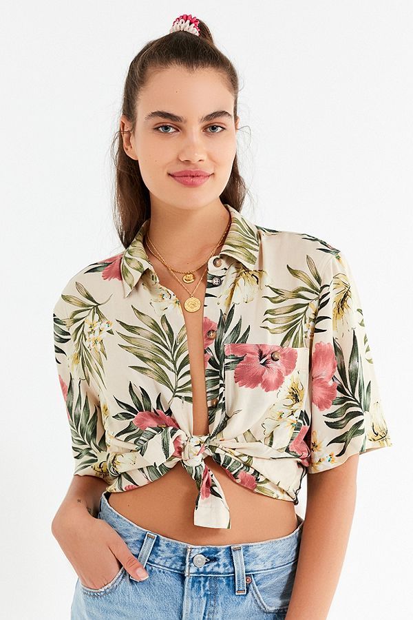 UO Floral Burst Souvenir Button-Down Shirt