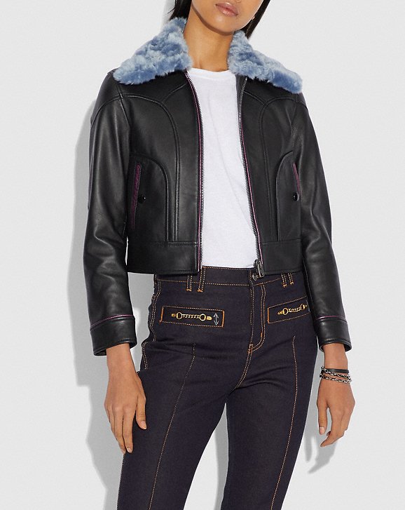 Coach x Selena Leather Jacket with Faux Fur