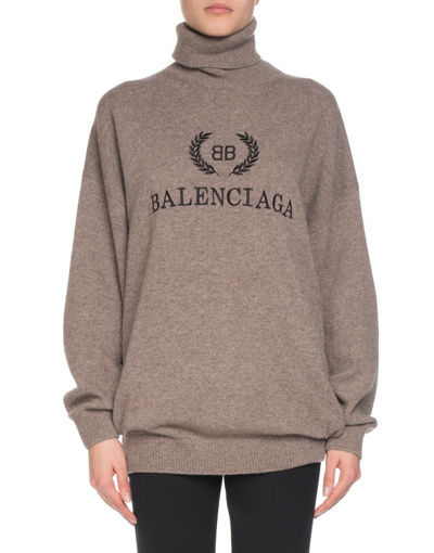 Balenciaga Cashmere-Blend Logo Embroidery Turtleneck Sweater